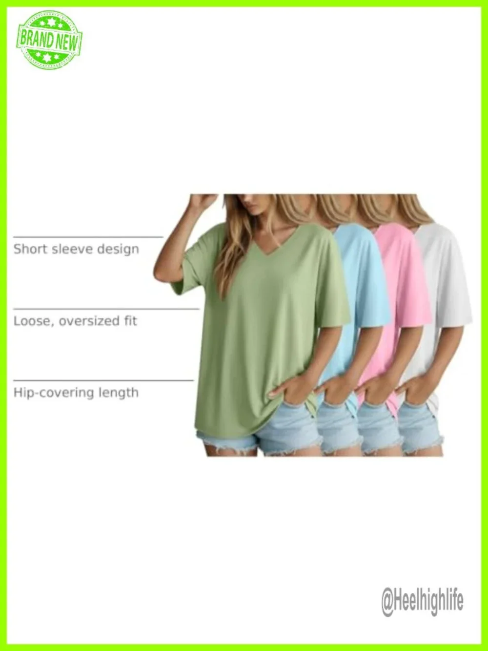 Women's Oversized Cotton V-Neck Short Sleeve T-Shirts 4 Pack